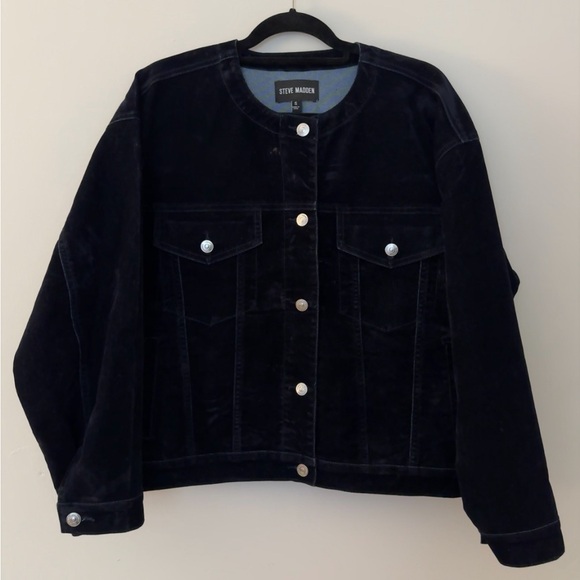 Steve Madden Trucker Jacket Blue Velvet Denim - Picture 4 of 7